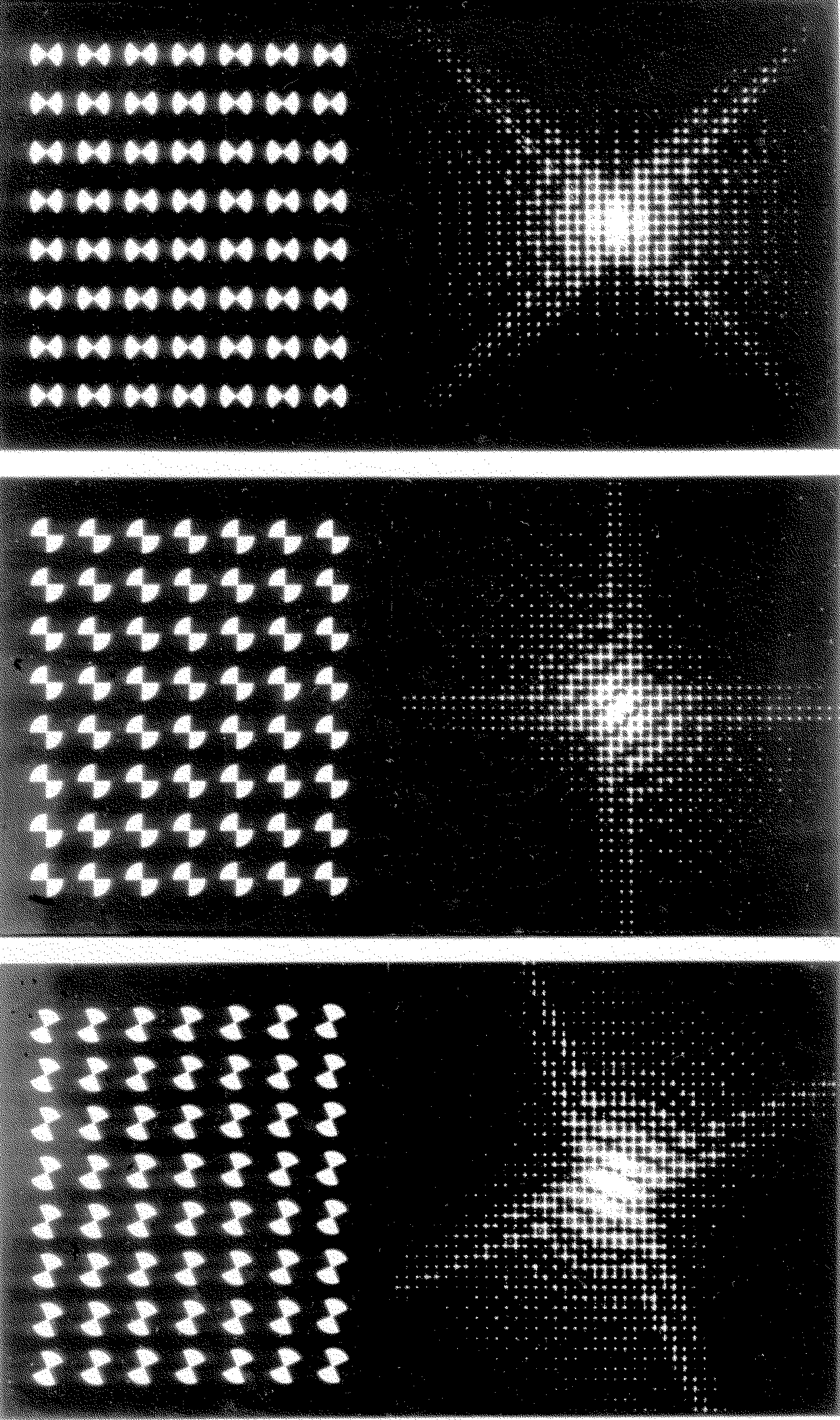 26 Obrázek 13: Dvojrozměrné čtvercové mřížky v levém sloupci jsou tvořeny translací různě orientovaných dvojčetných Siemensových hvězdic.