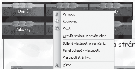 Seznámení s programem FrontPage 2003 Užite ným nástrojem, který je dobré využít p edevším p i práci s r znými objekty, jež ve FrontPagi vytvá íte, jsou místní nabídky p íkaz.