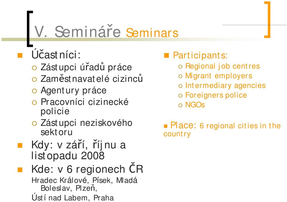 ČR Hradec Králové, Písek, Mladá Boleslav, Plzeň, Ústí nad Labem, Praha Participants: Regional job