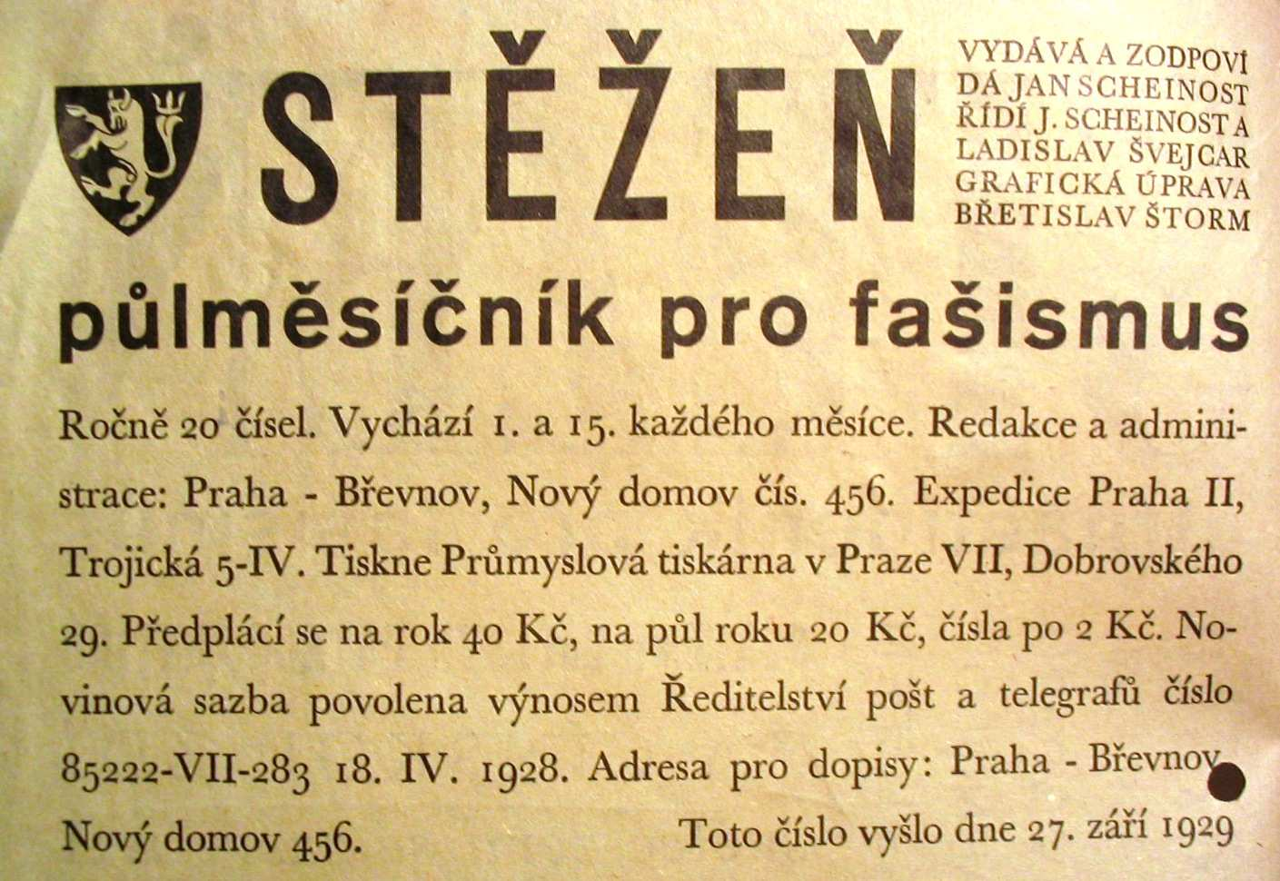 Obr. 38: Záhlaví Durychova čtrnáctideníku Rozmach, do něhož Scheinost psal od