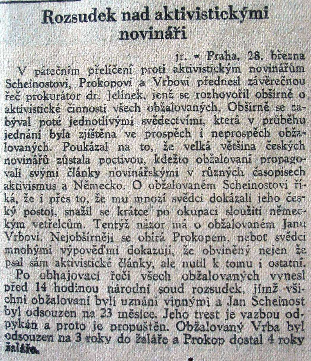 Obr. 50: Odsuzujícími titulky zaútočila pouze Mladá fronta na F. J. Prokopa. Obr.