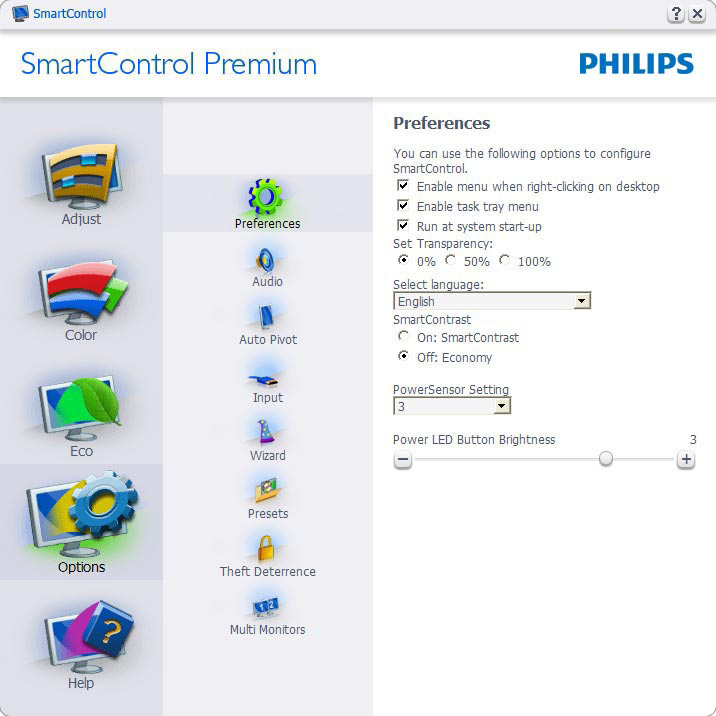 3. Optimalizace Obrazu Nabídka Options (Možnosti) Podokno Theft Deterrence (Zabezpečení proti krádeži) bude aktivní pouze po výběru položky režim Theft Deterence (Zabezpečení proti krádeži) z