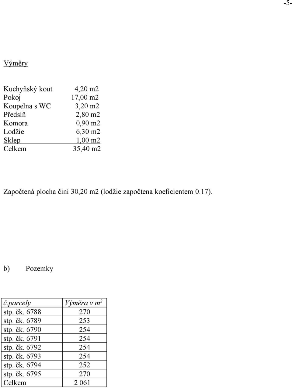 koeficientem 0.17). b) Pozemky č.parcely stp. čk. 6788 stp. čk. 6789 stp. čk. 6790 stp. čk. 6791 stp.