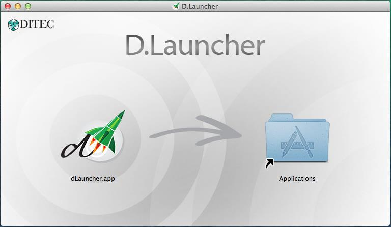 V rámci operačného systému Mac OS X sa inštalácia aplikácie D.Launcher realizuje jednoduchým pretiahnutím ikony aplikácie D.