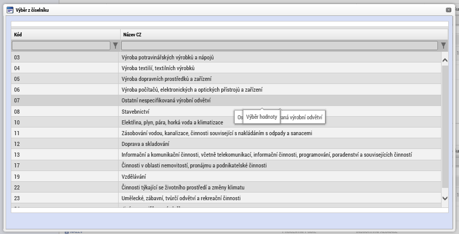 Kategorie intervencí V tomto formuláři se jednotlivá data vybírají z předdefinovaných seznamů. Konkrétně pak: 1.