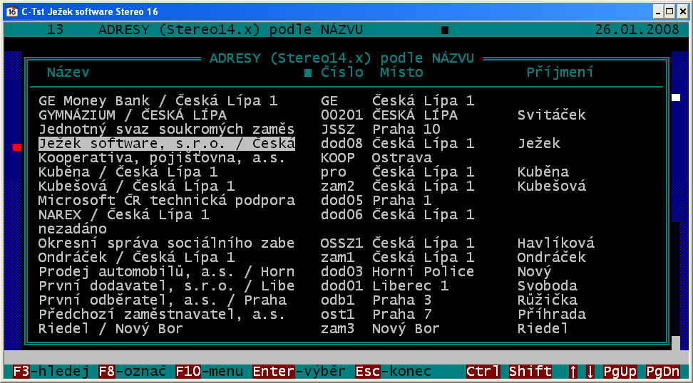 Ve stavovém řádku ve spodní části obrazovky se objeví informace o zdroji adresy. Takto modul reaguje, pokud vyberete soubor s jemu neznámou strukturou dat. 3.