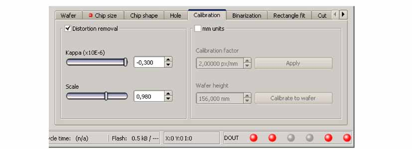 4.6.3.11.5 Detektor solárních článků (Wafer), záložka Calibration Kalibrace Detektor solárních článků, Hole Otvor (str. 121) Detektor solárních článků, záložka Binarisation Binarizace (str. 123) Obr.