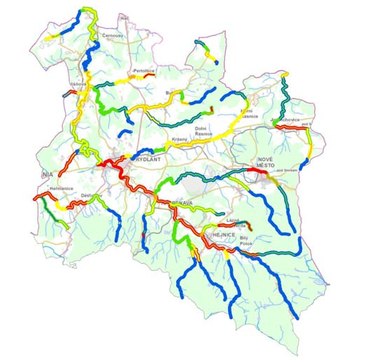 Obr. 1 Hydromorfologický stav vodních toků Na úsecích vodních toků s velmi dobrým hydromorfologickém stavem jsou navržena tato opatření: Tab.