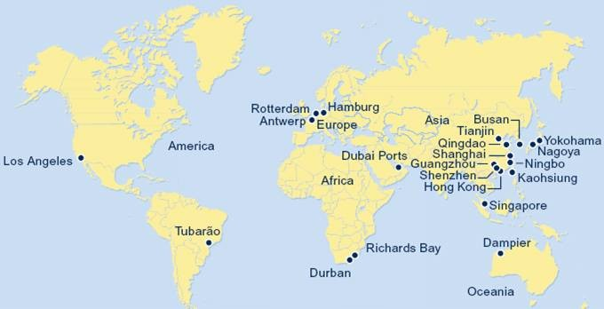 Světové přístavy Ve světě je cca 10 000 přístavů, z tohoto počtu provozuje mezinárodní přepravu cca 2 200. Z hlediska ekonomické důležitosti je rozhodující obrat zboží v přístavech.