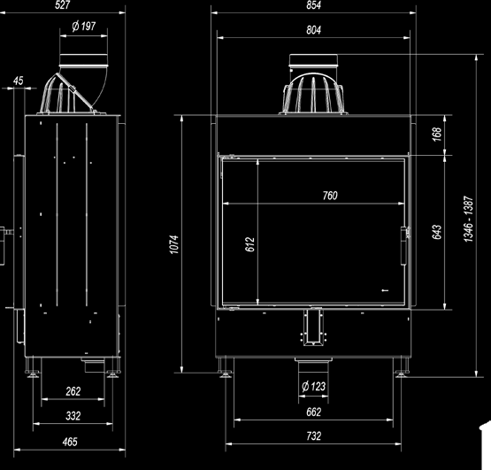 LUCY 15 900 cm 2 700 cm 2 kw 15 200 ~81% CO 0,1% Ocelové vložky / Foyers à bois en acier / Εστίες από χάλυβα / Contributi acciaio o C 263 kg 205 400 <kw< 6,5-18,5 Kotlová ocel, obložení spalovací