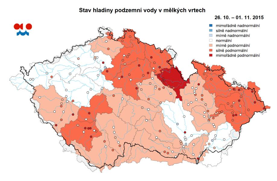 E. Podzemní vody Stav podzemních vod je hodnocen podle pravděpodobnosti překročení hladiny ve vrtu v příslušném kalendářním měsíci.