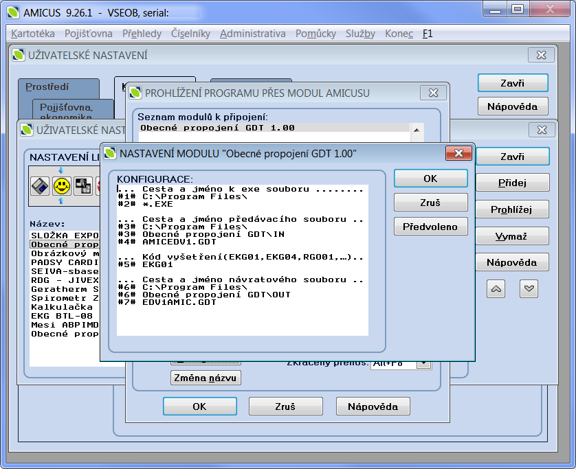 Univerzální propojka GDT Obecná propojka GDT slouží pro komunikaci různých typů přístrojů s programem AMICUS.