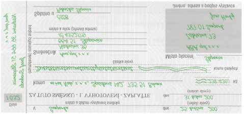 V ukázce šeku určete: 2 b - kdo má peníze obdržet Lesprojekt - kdo peníze vyplatí Trader s Credit Bank S. A.