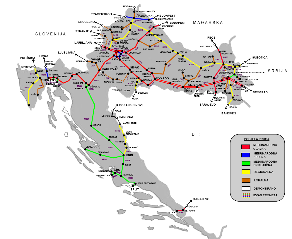 0.7.3 Hrvatske željeznice (HŽ) Mreža pruga Hrvatskih željeznica Duljina pruge: Grad Zagreb, Zagrebačka županija, Krapinsko-zagorska županija Grad Zagreb 93 km