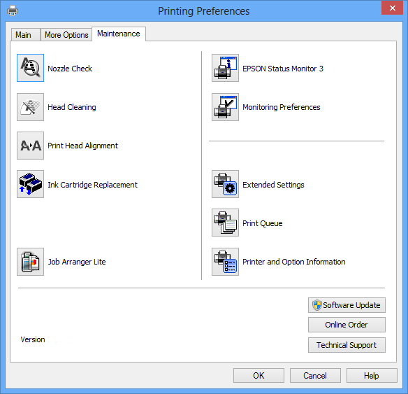 Informace o síťových službách a softwaru Karta Údržba Můžete používat funkce údržby, například kontrolu trysek a čištění tiskové hlavy a spuštěním aplikace EPSON Status Monitor 3 můžete zjistit stav