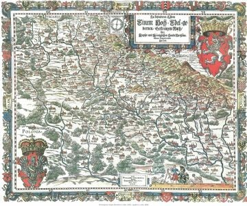 Mapa Slezska Jižní orientace Aby Odra tekla z Horního do Dolního Slezska Aby Horní Slezsko, které ve skutečnosti leží jižněji než Slezsko Dolní, leželo v horní části mapy