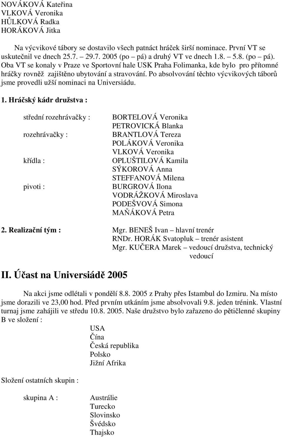 Po absolvování těchto výcvikových táborů jsme provedli užší nominaci na Universiádu. 1.