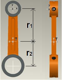5.7 Výpočet sil působících v klikovém ústrojí [3] Pro výpočet sil působících v klikovém ústrojí je nejprve nutné určit těžiště ojnice a rozdělit tak hmotnosti jednotlivých komponentů klikového