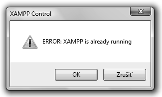 Obrázek 1.3 Xampp Control Panel Obrázek 1.4 Chybová hláška: kontrolní panel serveru Xampp už běží Obrázek 1.