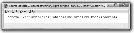 Obrana proti vkládání škodlivého kódu přes parametr URL adresy Velmi důležité je myslet také na bezpečnost naší aplikace.