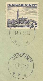 - 26 - Zásilka se známkami SO/1920 poslaná z Karviné do Krnova 7.VI.20-6. Dopis se známkami Hradčany 25 hal. / fialová, (SO č.8) a 5 hal. / modrozelená, (SO č.3), expediční razítko pošty č.
