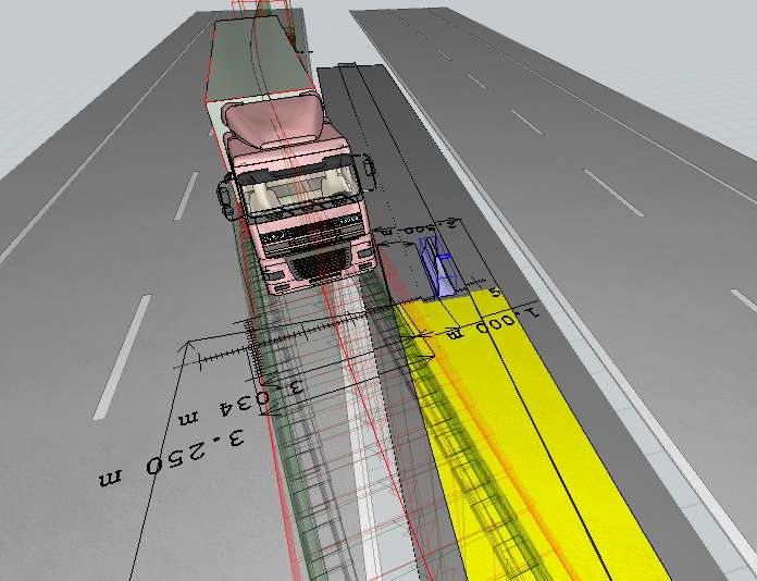 3.3.1. TP 06/2013). Pohyb vozidla je v simuláciách pritom tvorený podľa ideálnej stopy tak, aby nedošlo k smerovej nestabilitite vozidiel.