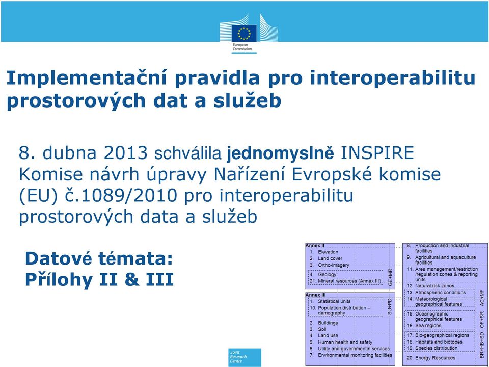dubna 2013 schválila jednomyslně INSPIRE Komise návrh úpravy
