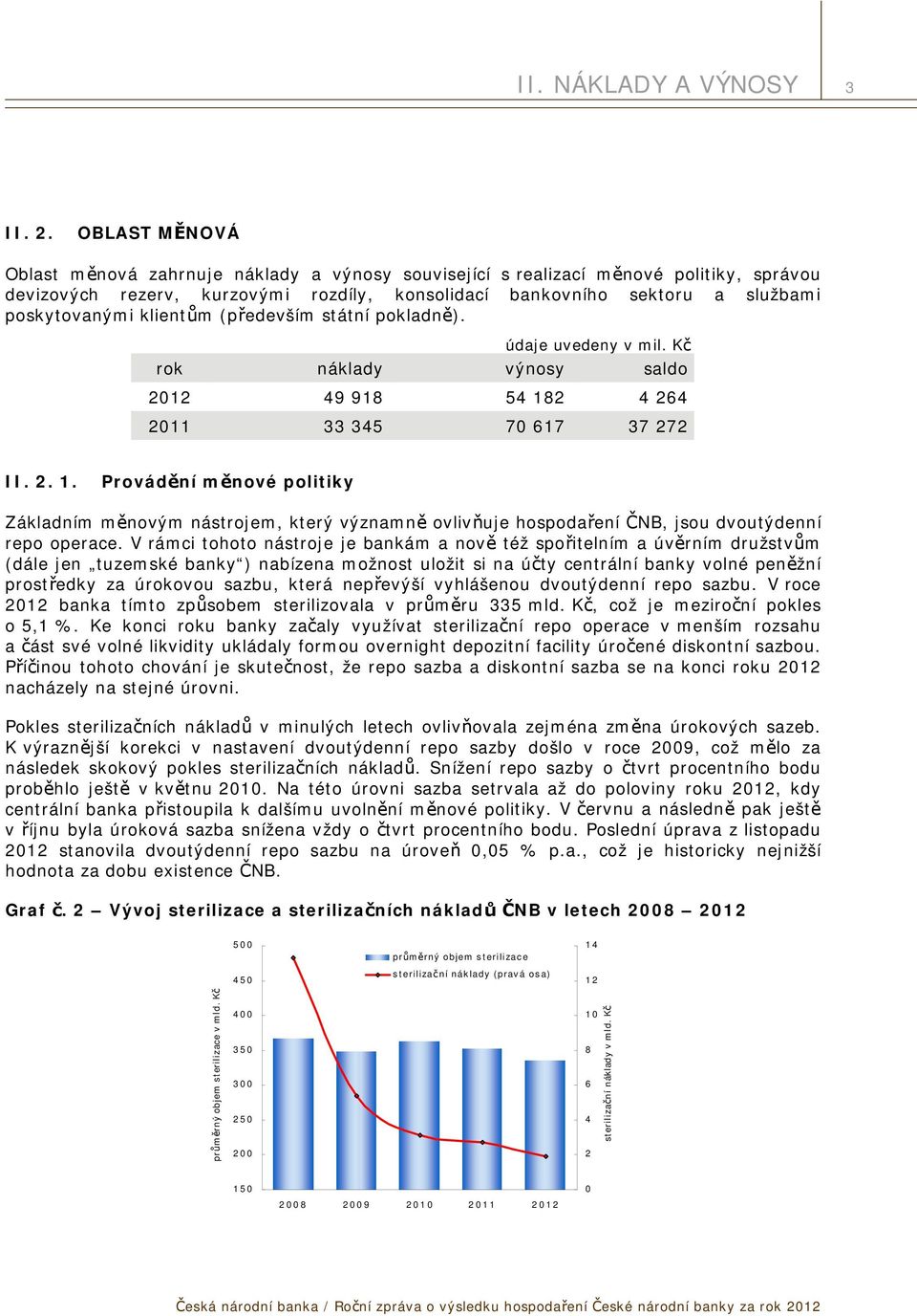 klientům (především státní pokladně). údaje uvedeny v mil. Kč rok náklady výnosy saldo 2012 49 918 54 18