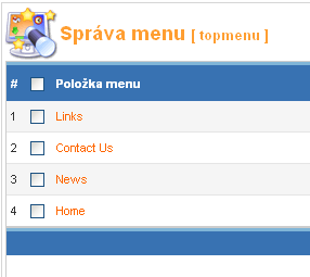 Vrchní menu (Top menu), které se zobrazuje v CMS jako seznam, bude na