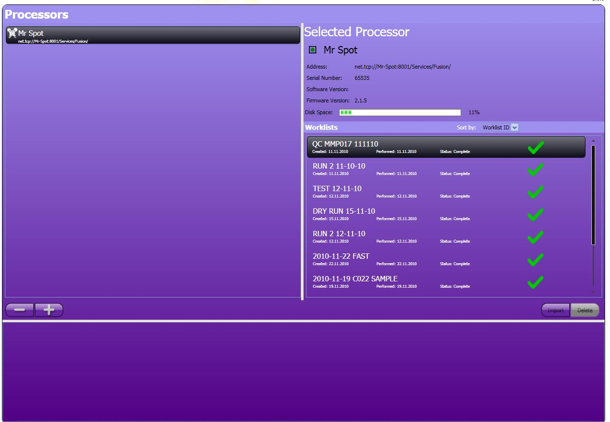 12 PŘÍSTROJ MR.SPOT (MR.SPOT PROCESSOR) 12.1 Okno Přístroje (Processors screen) Vybrání tlačítka Processors z Hlavního menu se nám ukáže okno Přístroje.