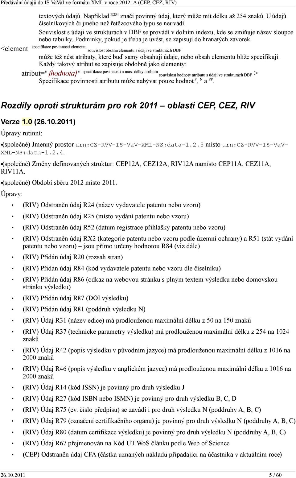 <element specifikace povinnosti elementu souvislost obsahu elementu s údaji ve strukturách DBF může též nést atributy, které buď samy obsahují údaje, nebo obsah elementu blíže specifikují.