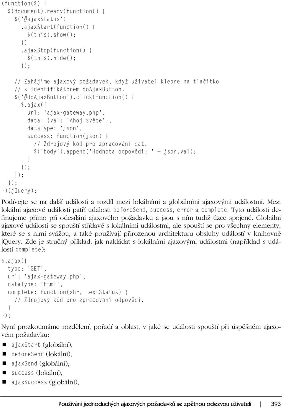 append('hodnota odpovědi: ' + json.val); )(jquery); Podívejte se na další události a rozdíl mezi lokálními a globálními ajaxovými událostmi.