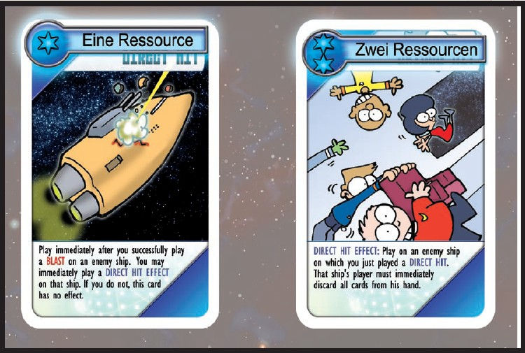 Na některých kartách je víc jak jeden zdroj, a tak je možné odhozením dvou karet získat jednu kartu flotily.