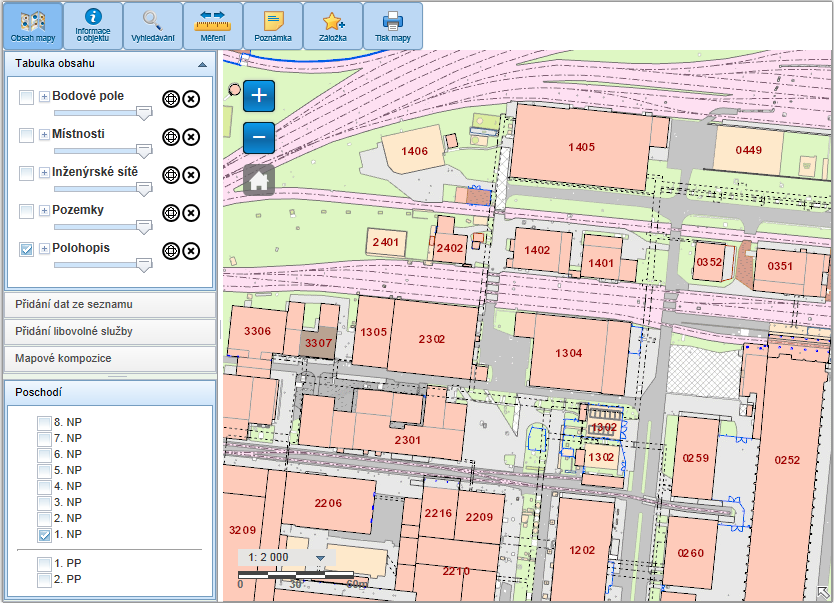 GEOPORTÁL LOVOCHEMIE Nástroje pro práci s mapou