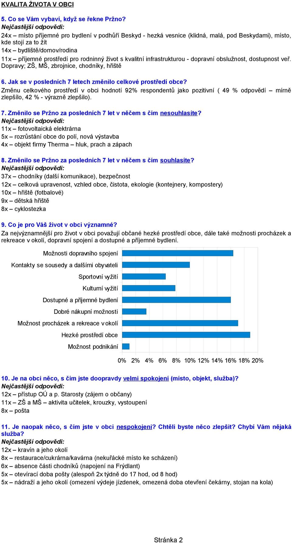 rodninný život s kvalitní infrastrukturou - dopravní obslužnost, dostupnost veř. Dopravy; ZŠ, MŠ, zbrojnice, chodníky, hřiště 6. Jak se v posledních 7 letech změnilo celkové prostředí obce?