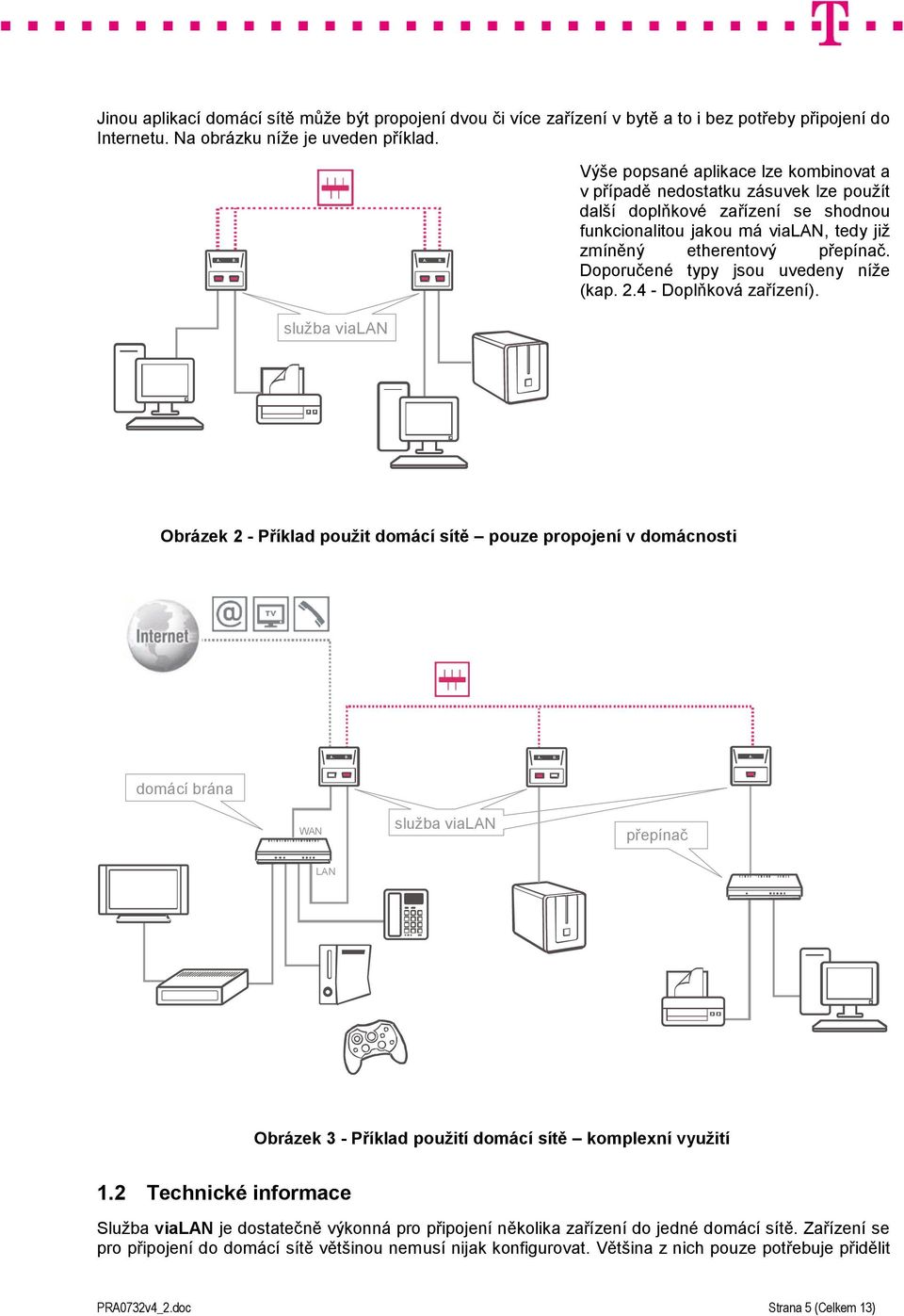 Doporučené typy jsou uvedeny níže (kap. 2.4 - Doplňková zařízení). služba vialan Obrázek 2 - Příklad použit domácí sítě pouze propojení v domácnosti A.