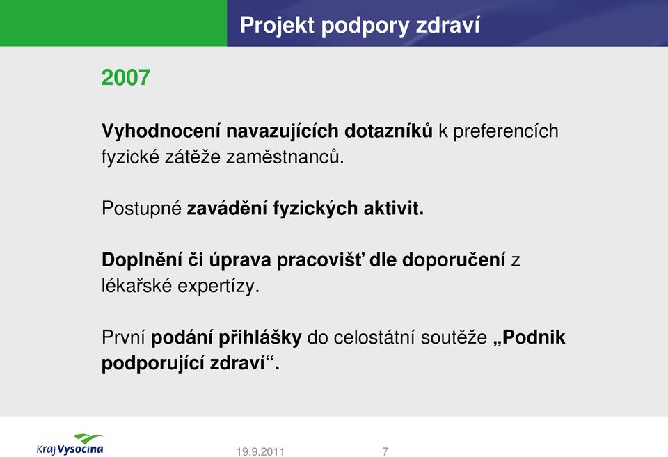 Doplněníči úprava pracovišť dle doporučení z lékařské expertízy.