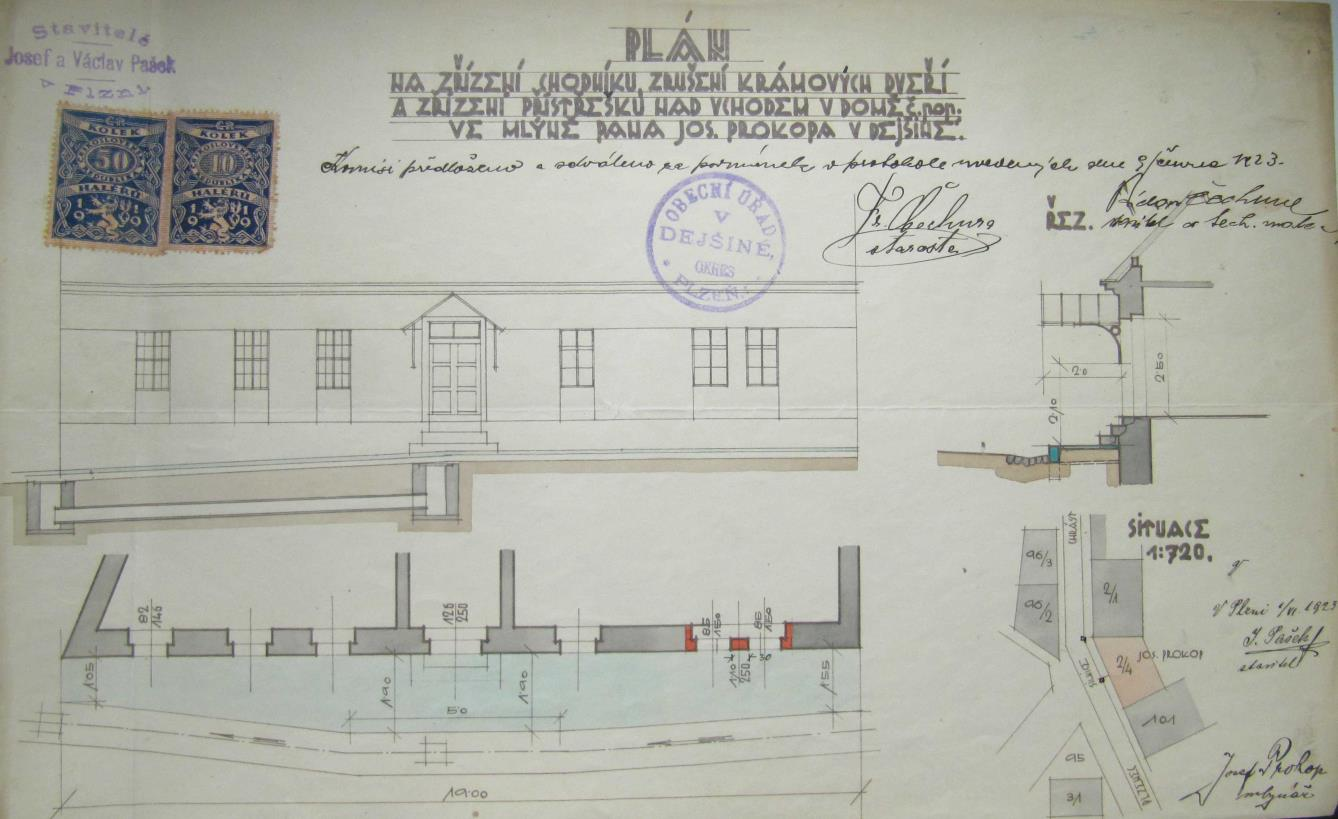 V roce 1908 je v matrice psaný Josef Prokop obchodník z Dýšiny (narozený v Darové č.