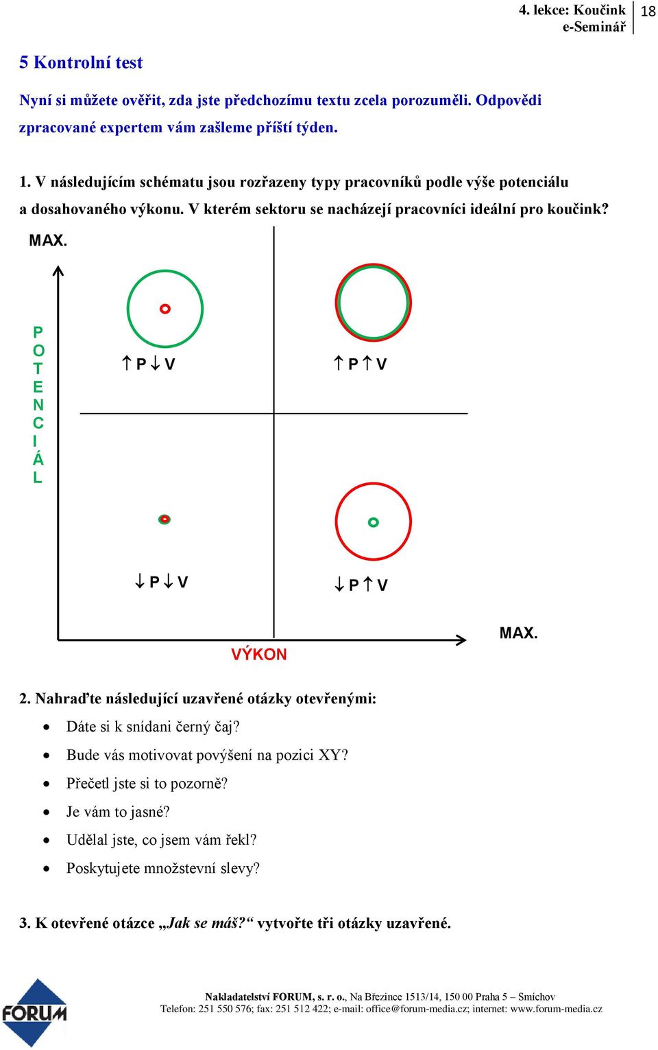 MAX. P O T E N C I Á L P V P V P V P V VÝKON MAX. 2. Nahraďte následující uzavřené otázky otevřenými: Dáte si k snídani černý čaj?