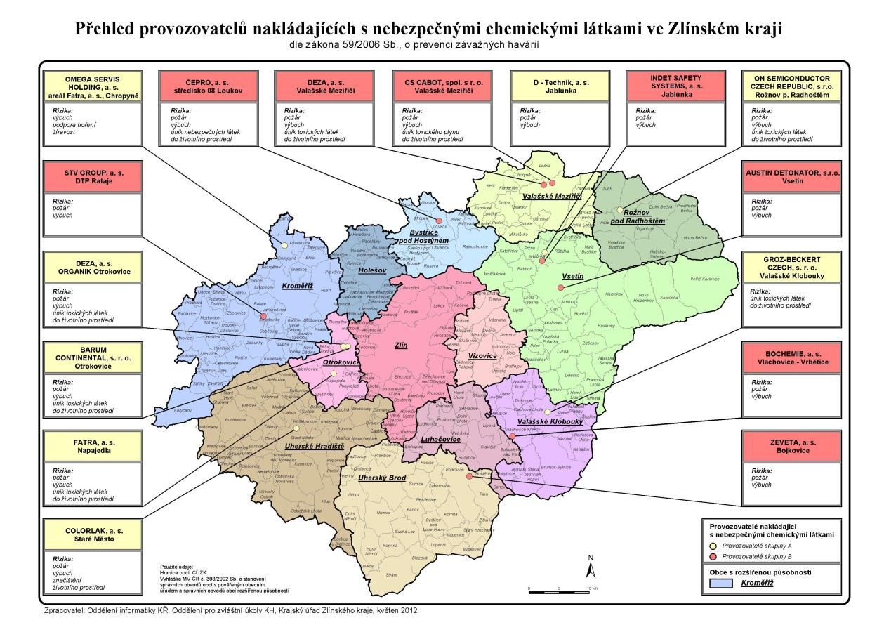 Jedná se o výrobu základních surovin pro chemický průmysl, výrobu plastů, barev, šicích jehel, integrovaných obvodů, skladování a úpravu výbušnin, průmyslových trhavin a skladování pohonných hmot.