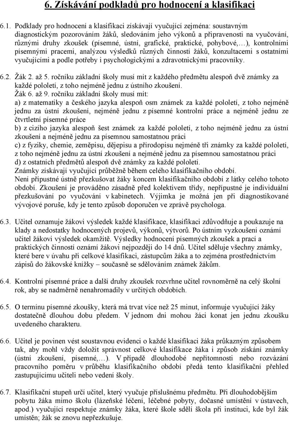 ëstnä, grafickñ, praktickñ, pohybovñ, ), kontrolnämi päsemnàmi pracemi, analàzou vàsledků různàch činnostä žçků, konzultacemi s ostatnämi vyučujäcämi a podle potřeby i psychologickàmi a