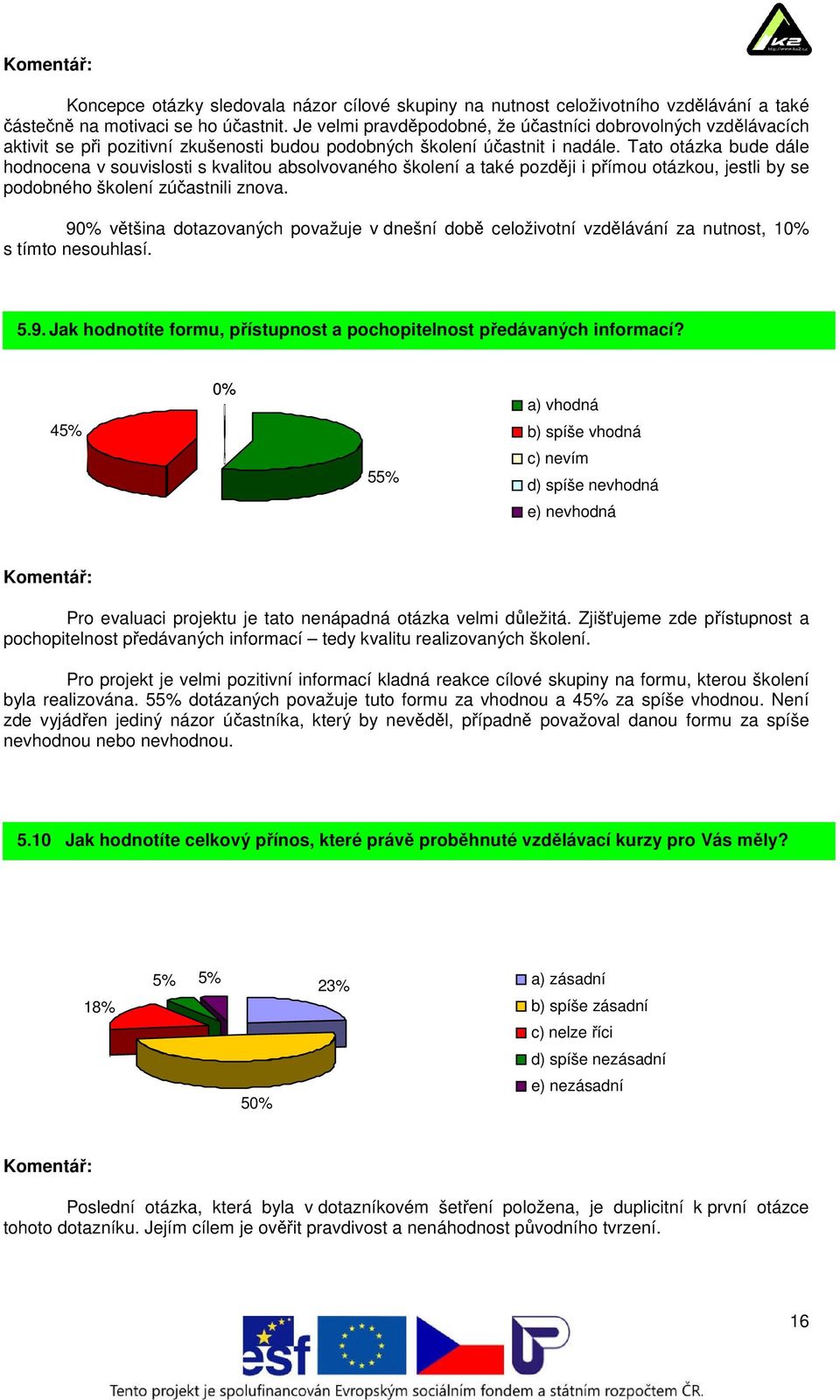 Tato otázka bude dále hodnocena v souvislosti s kvalitou absolvovaného školení a také později i přímou otázkou, jestli by se podobného školení zúčastnili znova.