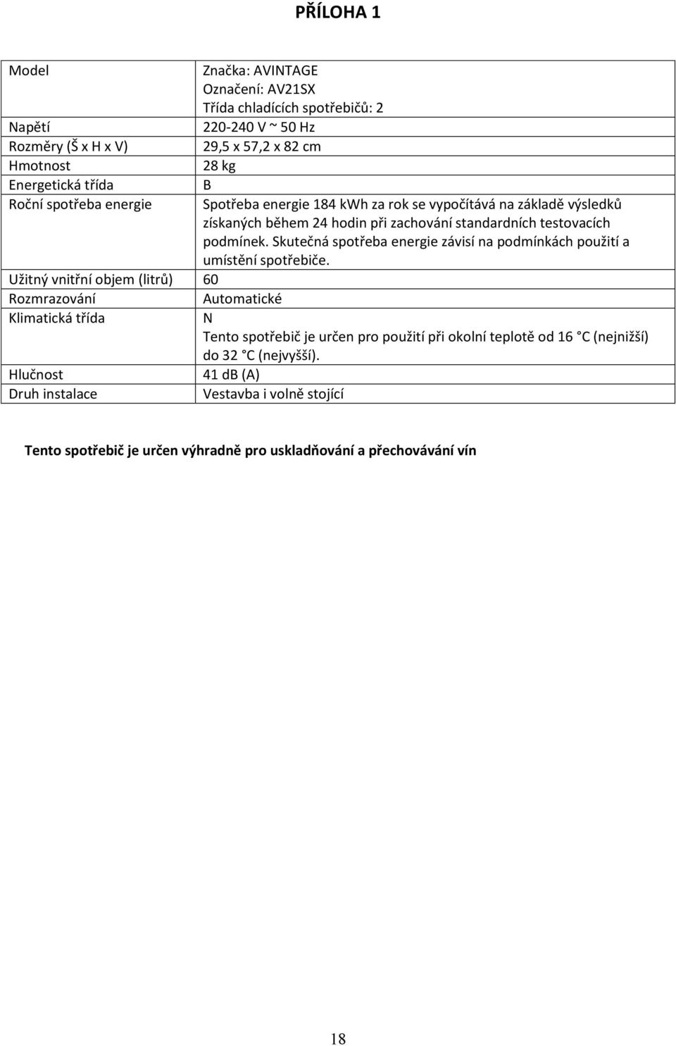 výsledků získaných během 24 hodin při zachování standardních testovacích podmínek. Skutečná spotřeba energie závisí na podmínkách použití a umístění spotřebiče.