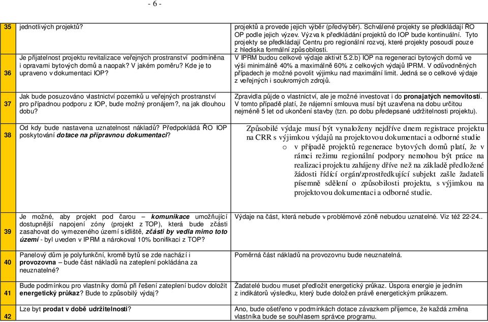 36 Je přijatelnost projektu revitalizace veřejných prostranství podmíněna i opravami bytových domů a naopak? V jakém poměru? Kde je to upraveno v dokumentaci IOP?