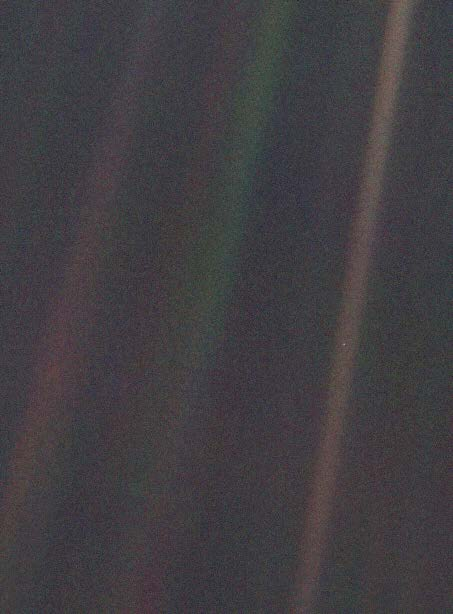 Pale Blue Dot a photograph of Earth taken on 4 Feb 0, by Voyager from a distance of about 6