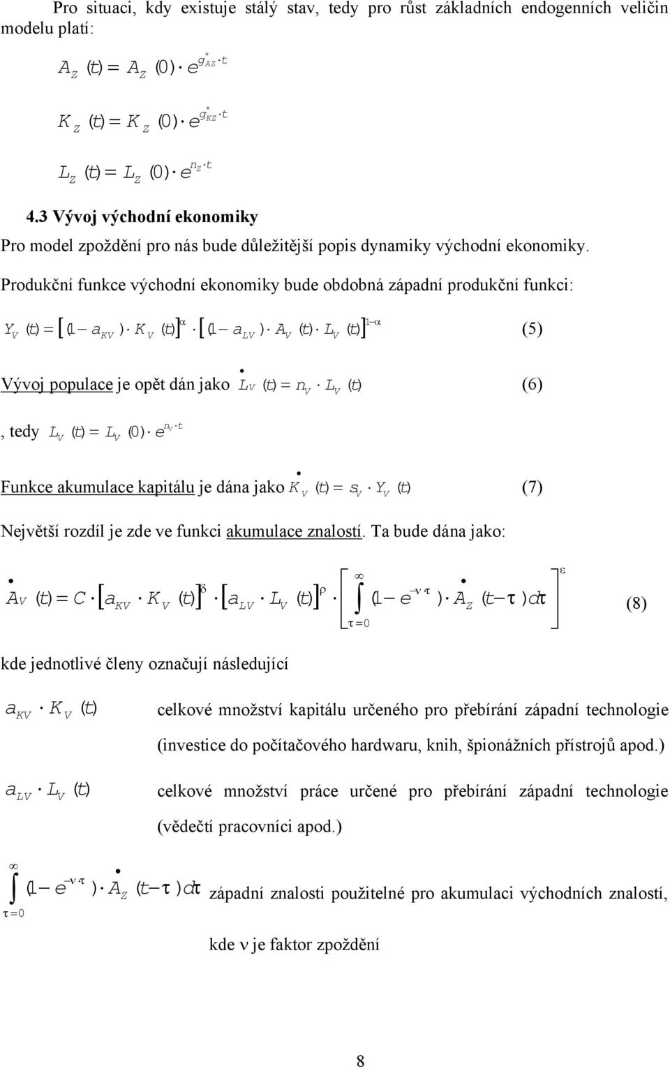 Produkčí fukce východí ekoomiky bude obdobá zápdí produkčí fukci: [ ] [ ] Y ývoj populce je opě dá jko 5 6, edy 0 e Fukce kumulce kpiálu je dá jko s Y 7 Nejvěší rozdíl je zde ve
