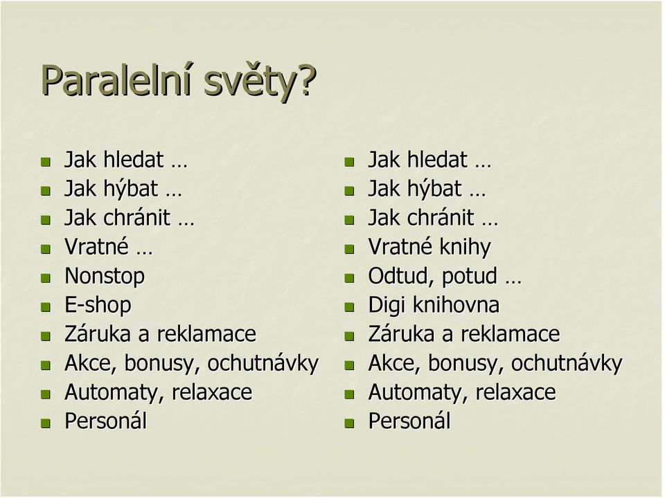 reklamace Akce, bonusy, ochutnávky Automaty, relaxace Personál Jak