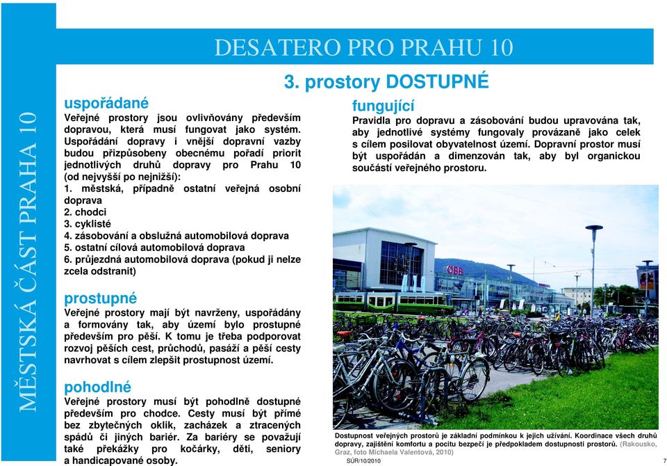 městská, případně ostatní veřejná osobní doprava 2. chodci 3. cyklisté 4. zásobování a obslužná automobilová doprava 5. ostatní cílová automobilová doprava 6.