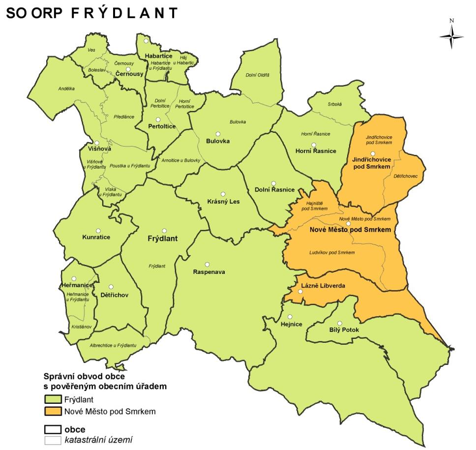 52 2.1.9 Řízení obcí Území MAS je totožné se správním obvodem obce s rozšířenou působností Frýdlant (obec III.typu).