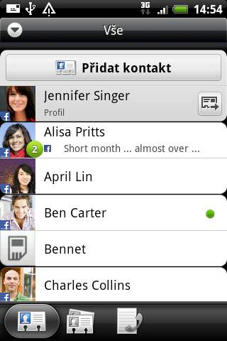 67 Lidé Seznam kontaktů Karta Vše v aplikaci Lidé zobrazuje všechny kontakty v zařízení HTC Wildfire S a z online účtů, ke kterým jste přihlášeni.
